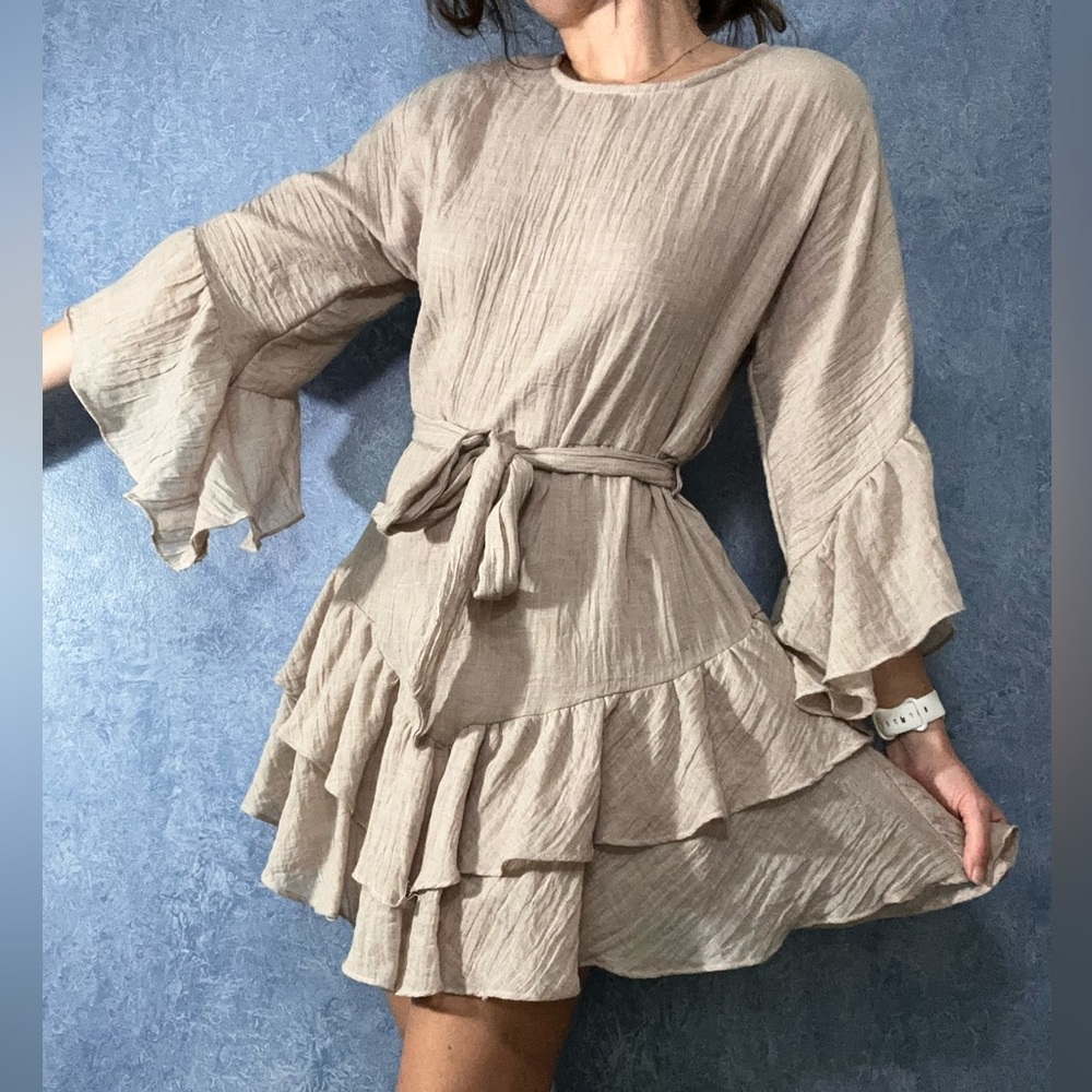 Princess Polly Taupe Ruffle Long Sleeve Dress